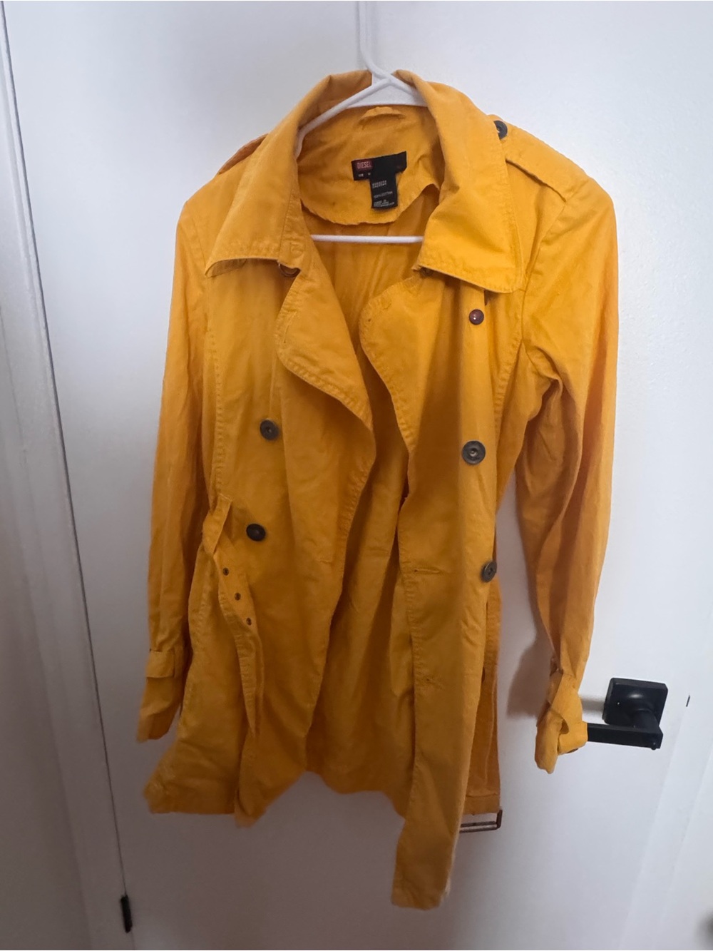 Diesel Mustard Yellow Double-Breasted Trench Coat size medium